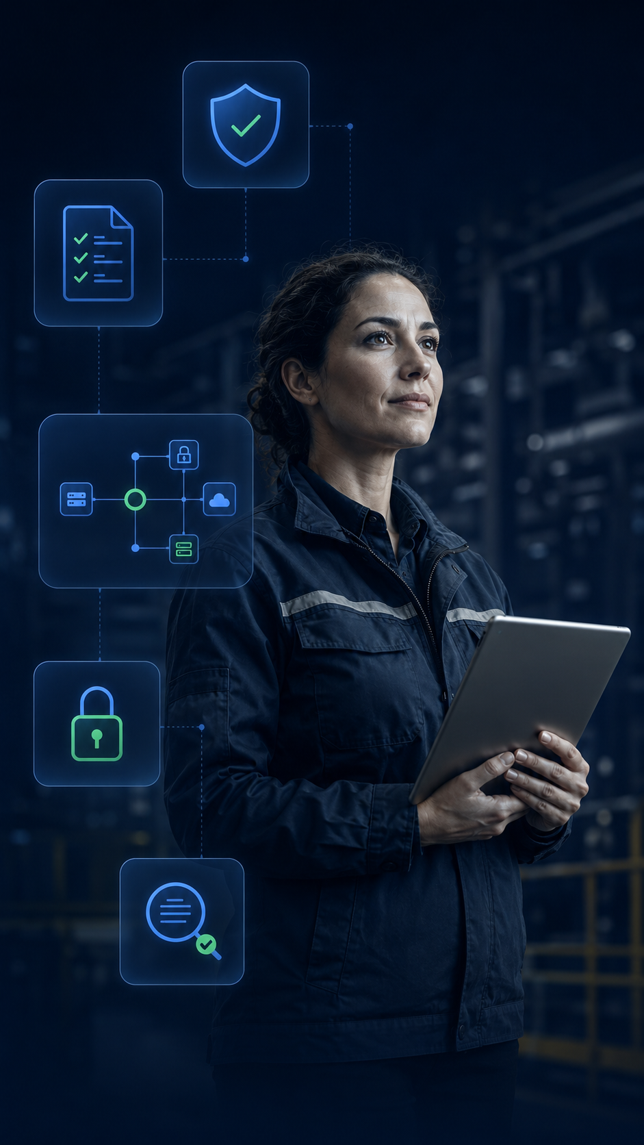 A technician or engineer connecting machines for visibility and secure access